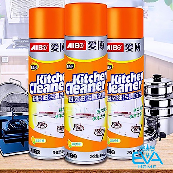 Chai Xịt Tẩy Rửa Đa Năng Nhà Bếp Dạng Bọt Tuyết Kitchen Cleaner Cam 500ml Tặng kèm đôi găng tay và Cước chùi xanh