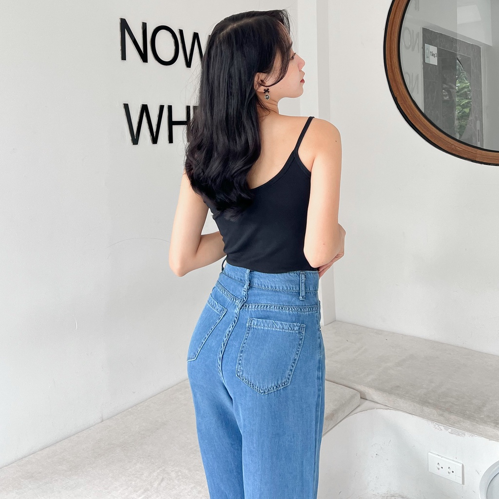 Quần Jeans Nữ Ống Suông Rộng Lưng Cao, Quần Bò Nữ Vải Tencel Quảng Châu Cao Cấp QJN01