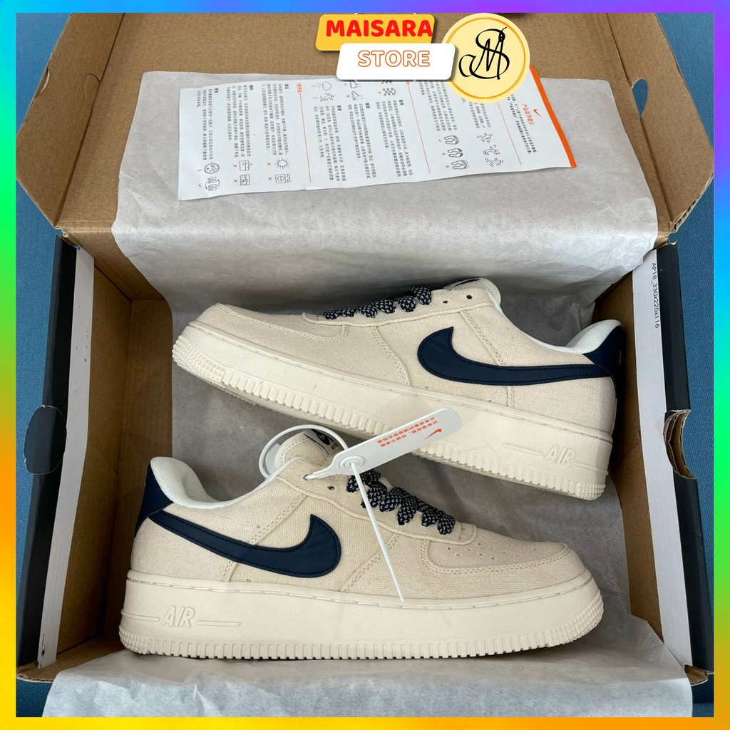 giày_nike canvas navy, giày af1 vãi canvas viền xanh navy cao cấp hàng trung size 36-43 tặng kèm tất hộp bảo vệ.