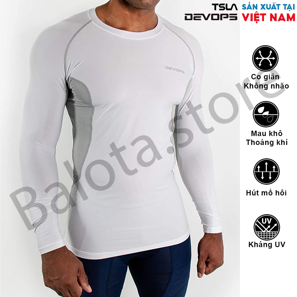 Áo thun dài tay nam Devops chất vải co giãn form ôm body lót giữ nhiệt đá bóng tập gym bơi thể thao pro combat chống UV | BigBuy360 - bigbuy360.vn
