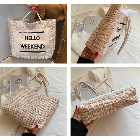 Túi Xách Vintage  Túi Đi Biển Phong Cách Trẻ Trung Phối Ren Nơ