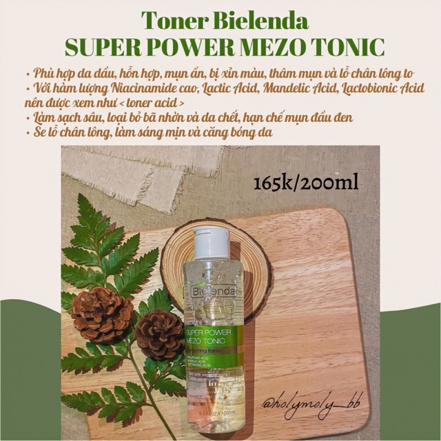 Toner Bielenda Super Power Mezo giúp làm sạch sâu da, tẩy da chết, làm sáng da và giảm thâm mụn