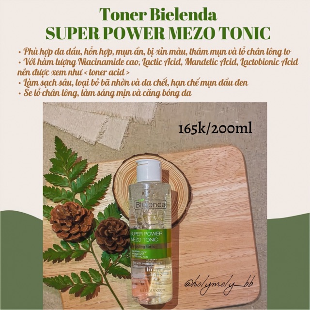 Toner Bielenda Super Power Mezo giúp làm sạch sâu da, tẩy da chết, làm sáng da và giảm thâm mụn