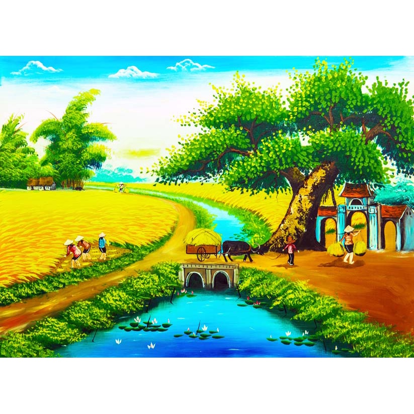 Tranh Dán Tường 3D Phong Cảnh Đồng Quê Yên Bình PHONG CẢNH HỮU TÌNH