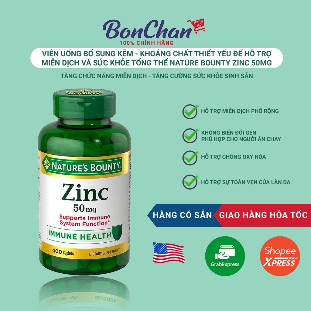 [Hỏa Tốc HCM] Viên Kẽm Nature's Bounty Zinc 50mg 400 Viên (Hàng nội địa Mỹ)