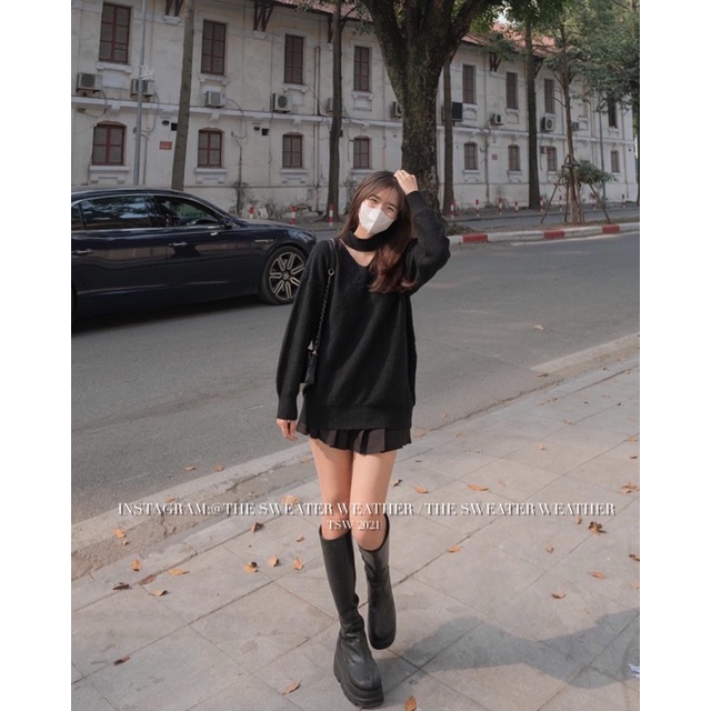 (Ảnh thật) Áo len cut out cổ V oversize the.sweaterweather TSW