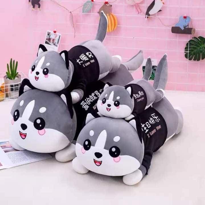 Gối ôm gấu bông mini hình thú mèo husky cho bé ôm ngủ kích thước 50cm 60cm 90cm