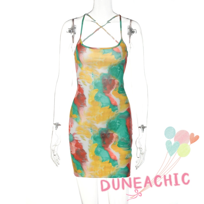 Đầm hai dây DUNEA hở lưng màu nhuộm thời trang cho nữ