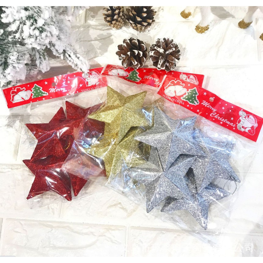 Phụ kiện trang trí noel Set 4, 6 NGÔI SAO KIM TUYẾN A31