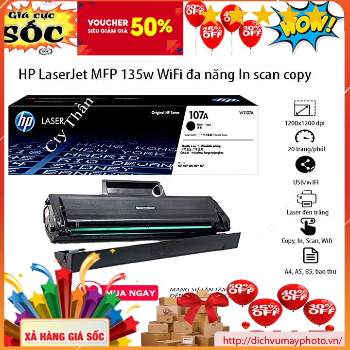 Máy in mới 100% Hp 135W có bảo hành in laser đen trắng copy in wifi scan INECO