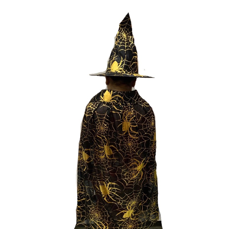 Áo Choàng và nón phù thuỷ trang phục Halloween hoa văn nhện vàng