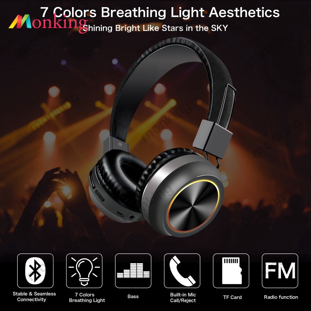 Tai Nghe Trùm Đầu Bluetooth 5.0 Có Đèn Led Và Phụ Kiện