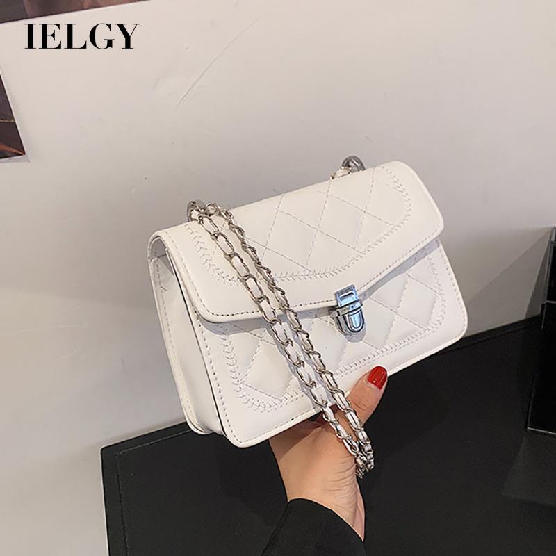 Túi đeo chéo dáng vuông nhỏ phối dây xích kiểu tây sang trọng nhiều màu tùy chọn cho nữ IELGY