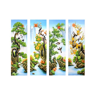 Tranh dán tường Tứ quý HD Tùng Cúc Trúc Mai TCTM KT 30 x 80 cm kim sa
