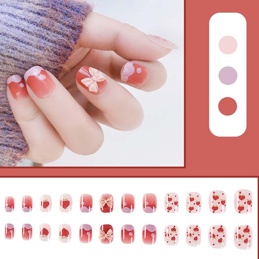 Bộ Móng Tay Giả Có Thể Tái Sử Dụng Hình Nơ / Kẻ Caro DIY