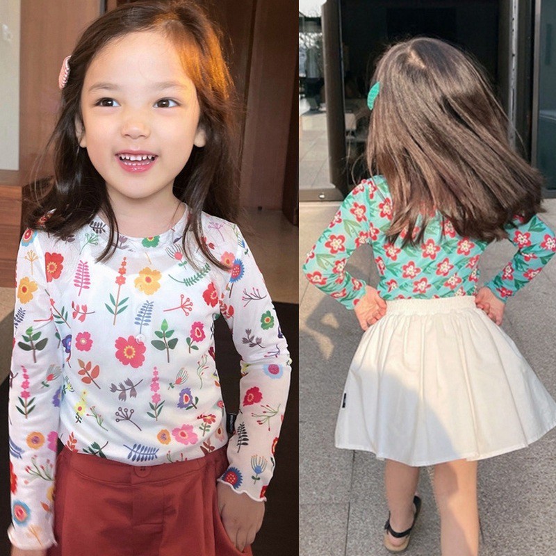 Áo Thun Tay Dài Chống Nắng Thoáng Khí In Hoa Phong Cách Phương Tây Cho Bé