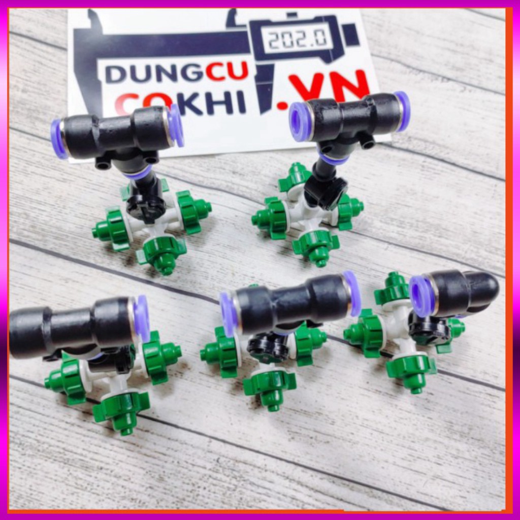 10m dây + 5 Béc phun sương 4 tia, có chống nhỏ giọt, nối nhanh ống 8mm dùng tưới cây, tưới lan
