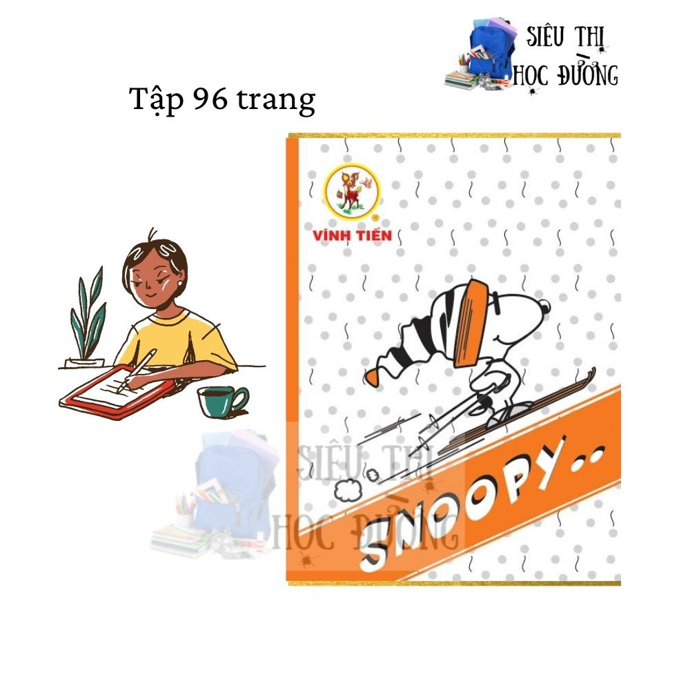 Tập 96T Vibook Snoopy Vĩnh Tiến caro, Oli, kẻ ngang. Nhận Quà khi mua set 5-10Q tập-Vở Vinh Tiến