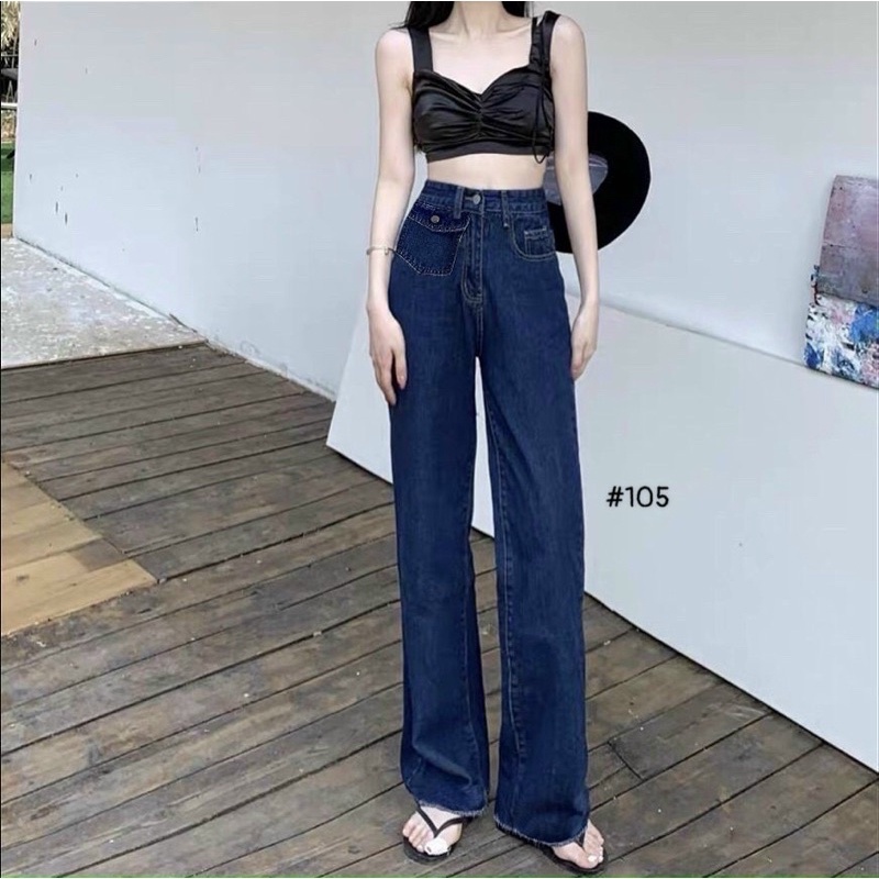 Quần jeans suông ống rộng lưng cao túi trước hàng xịn xò form siêu chuẩn đẹp Có BigSize cho người trên 60kg