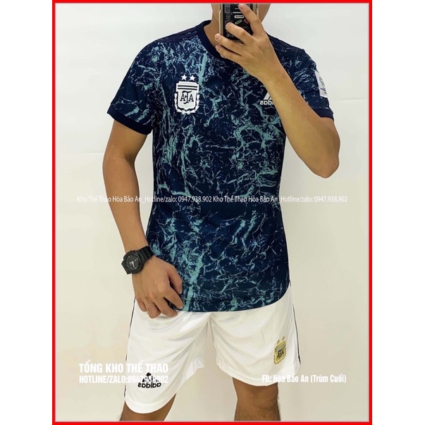 Bộ Quần Áo Bóng Đá Đội Tuyển Argentina Màu đen loang - Vải thái siêu mát - Chuẩn Áo Đấu 2022