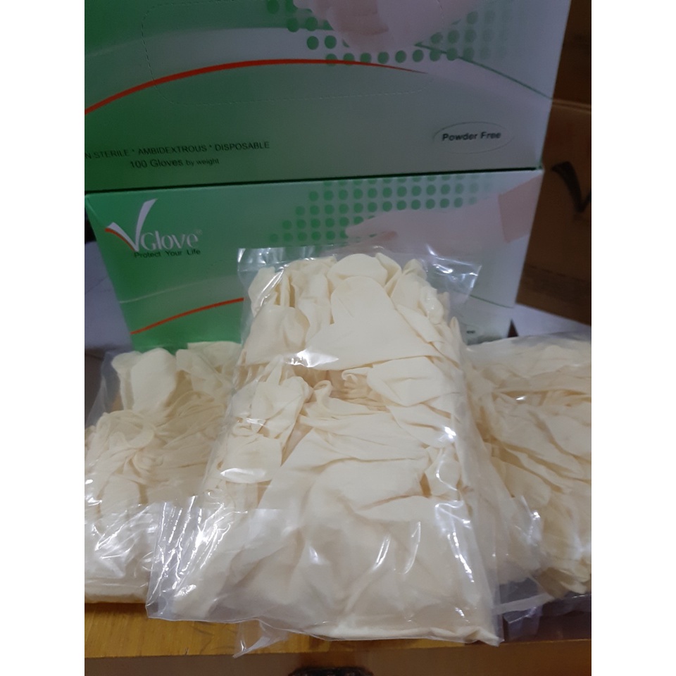 10 đôi lẻ Găng tay cao su thiên nhiên Latex Duy Hàng, Vglove Khải Hoàn  màu trắng kem các size S,M,L