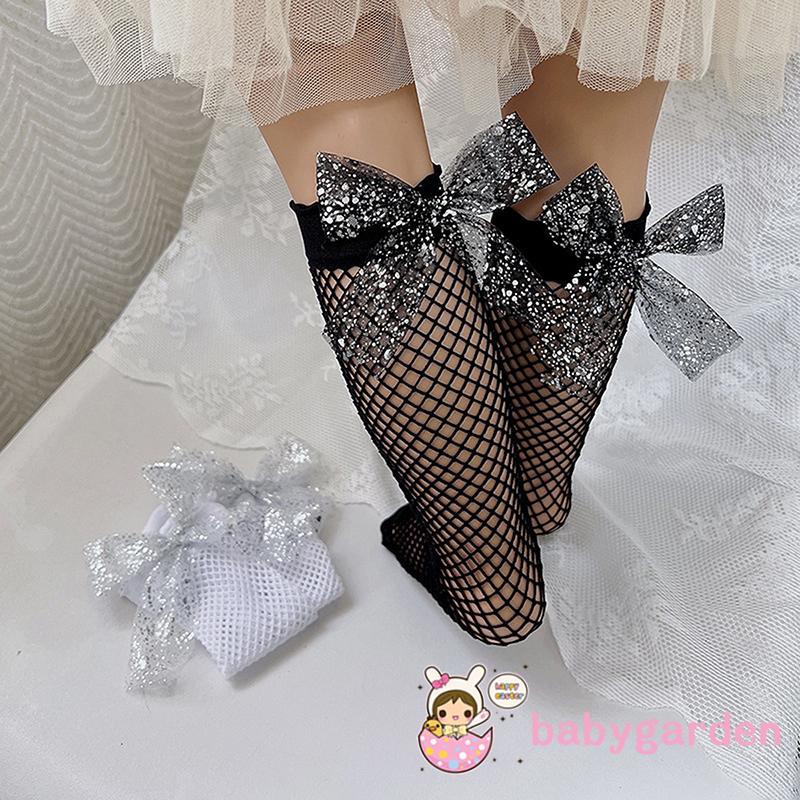 Vớ Lưới Dài Đến Đầu Gối Đính Nơ/Ngọc Trai Thời Trang Cho Bé Gái Từ 1-5 Tuổi