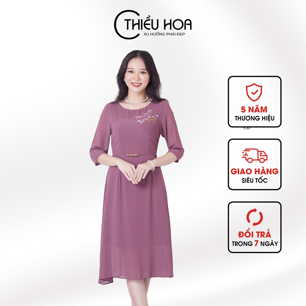 Đầm Trung Niên Thiều Hoa Chất Voan Mềm Mại, Thoáng Mát Kiểu Dáng Sang Trọng, Lịch Sự Y187