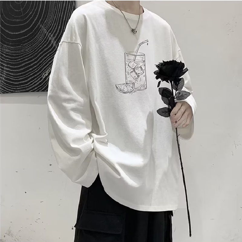 Áo Thun Tay Dài Cổ Tròn Dáng Rộng In Họa Tiết Thời Trang Cho Nam Size M-5XL