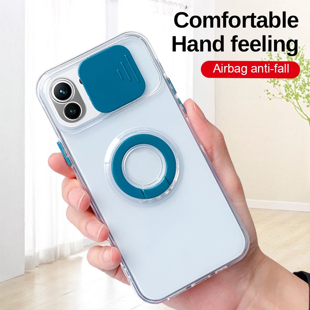 Trượt Máy Ảnh Ốp Lưng Cho Xiaomi Redmi Note 11 Note 11s Note 11 Pro MI 11T Mi 11T Pro Mi 11 Lite NE 5G Mi 11 Pro Mi 11 Trong Suốt TPU Đèn Vòng Có Chân Đế Và Giá Đỡ Điện Thoại Bảo Vệ