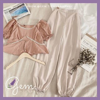 Set Áo Sơ Mi Thô Mix Quần Thụng Lưng Cao