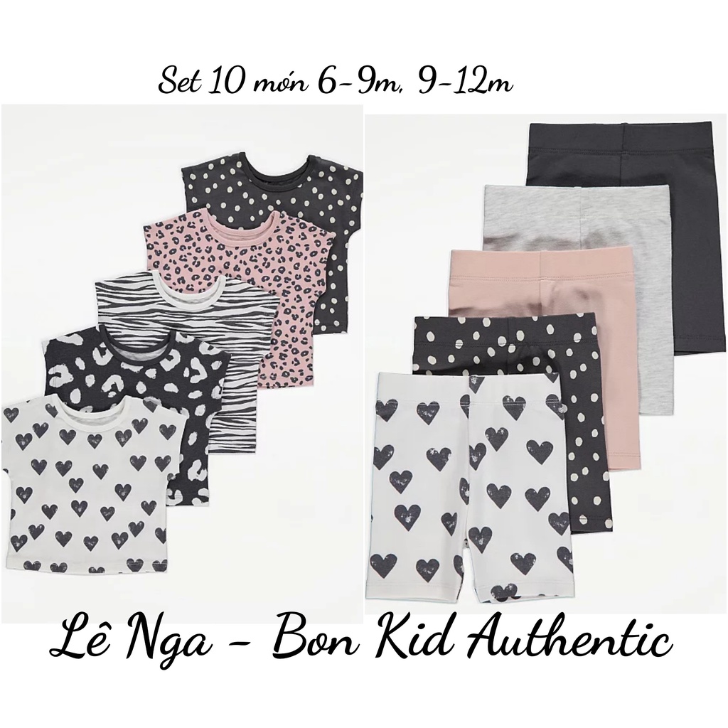 Set bộ cộc quần legging 10 món baby GEOGRE_UK size 6-9m, 9-12m
