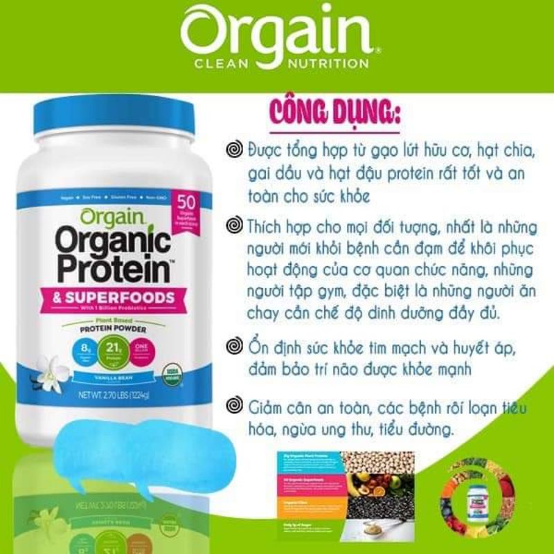 Bột dinh dưỡng Orgain Organic Protein & Superfoods hương Vani