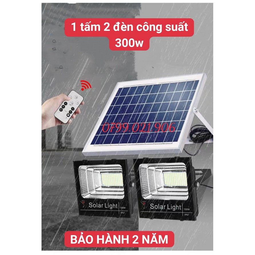 Đèn pha năng lượng mặt trời 100w IP67 sáng mạnh, pin lâu - Tấm pin rời dây nối 5m và kèm remote điều khiển