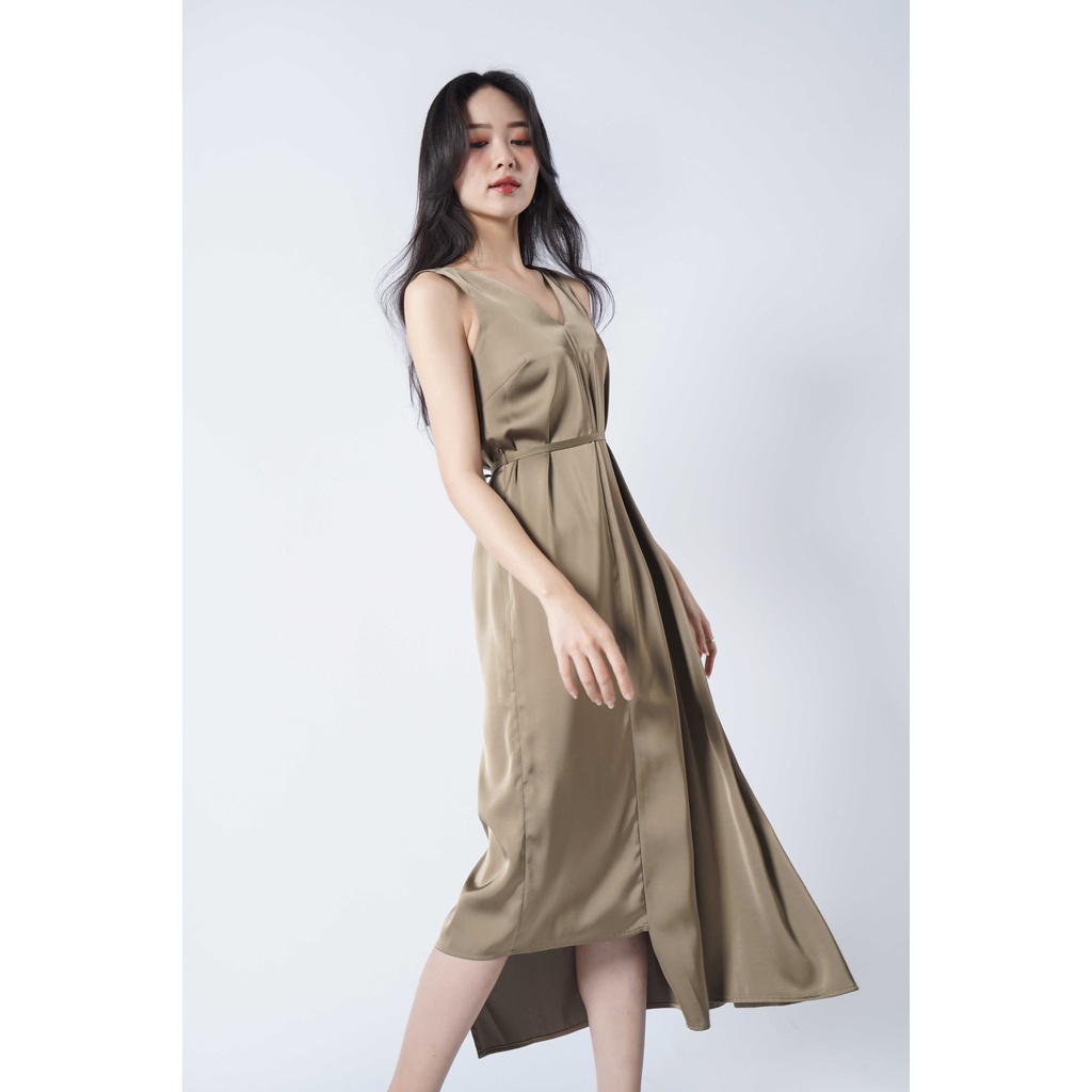 Đầm Nữ Satin Thắt Dây Sát Nách Form Fitted - Routine 10S21DREW001