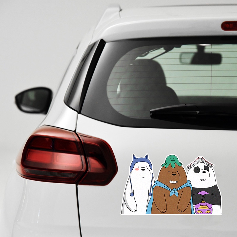 Sticker dán phản quang trang trí xe hơi hình gấu we bare bears vui nhộn xinh xắn