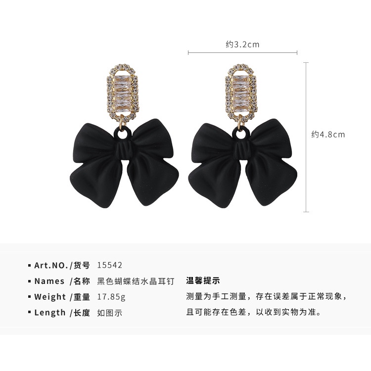 Khuyên Tai Hình Nơ Đính Đá Pha Lê Xanh Lá/Đen Thời Trang Chất Lượng Cao 2021