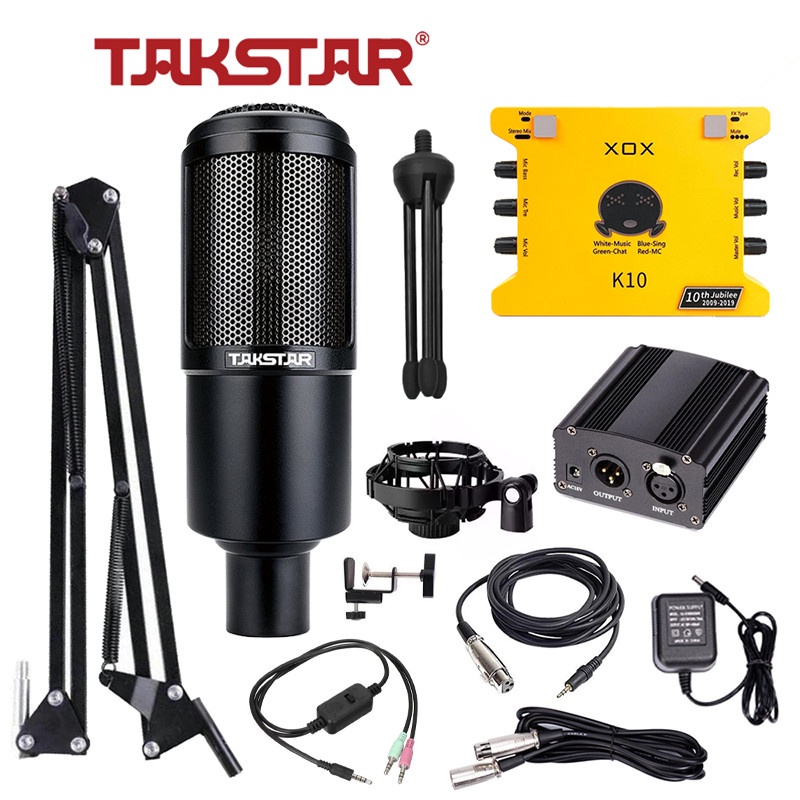 [CHÍNH HÃNG] Combo livestream karaoke, thu âm chuyên nghiệp Soundcard XOX-K10, Mic PC-K320 và phụ kiện