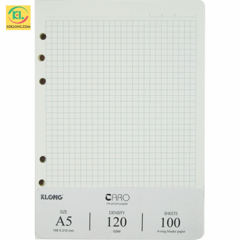 Ruột sổ còng A5 caro ô vuông 100 tờ giấy dày dặn, giấy refill binder KLong MS 996