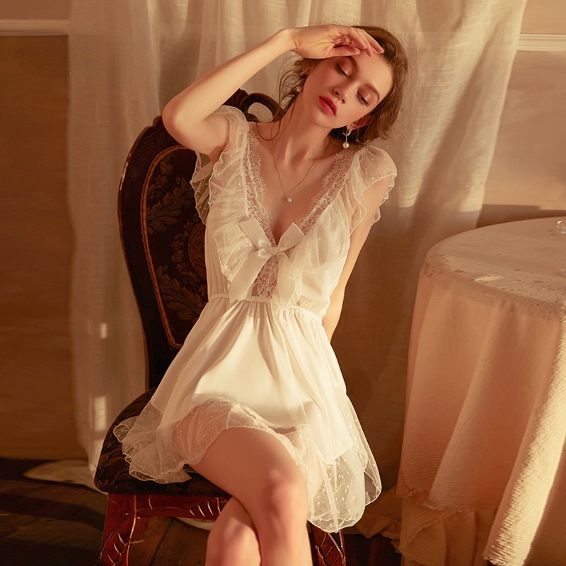 Đầm Ngủ Lưới Mỏng Cổ V Hở Lưng Thời Trang Mùa Xuân Gợi Cảm Hàng Mới