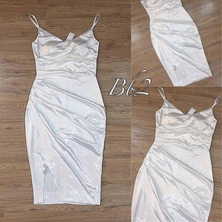 Đầm body phi dây nhúng bên xẻ (trắng, xanh, đỏ)