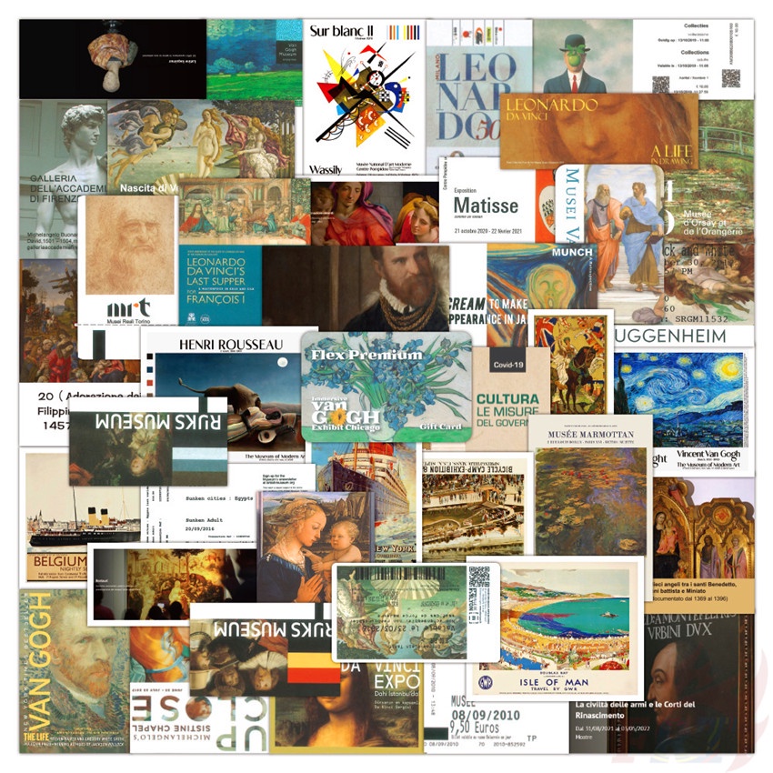 ❉ Bức Tranh Nổi Tiếng &amp; Series 05 Art Gallery. Miếng Dán Tranh Sơn Dầu Nổi Tiếng ❉ Set 50 Miếng Dán Trang Trí Thời Trang DIY