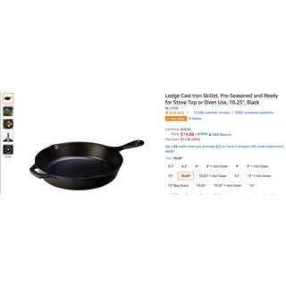 CHẢO GANG LODGE KHÔNG DÍNH TỰ NHIÊN ĐƯỜNG KÍNH 26 CM, BẾP TỪ /10.25 Inch - Made in USA