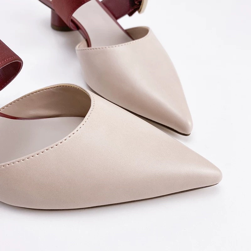 Giày sục cho nữ mũi nhọn quai ngang khuy cài vuông đế cao 3cm