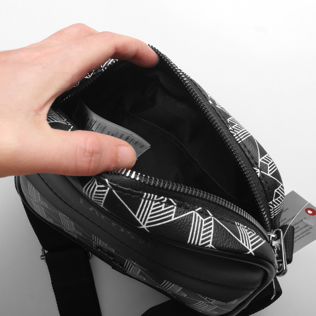 Túi Đeo Chéo Lacoste Men’s The Blend Small Monogram Canvas Crossbody Bag Màu Đen