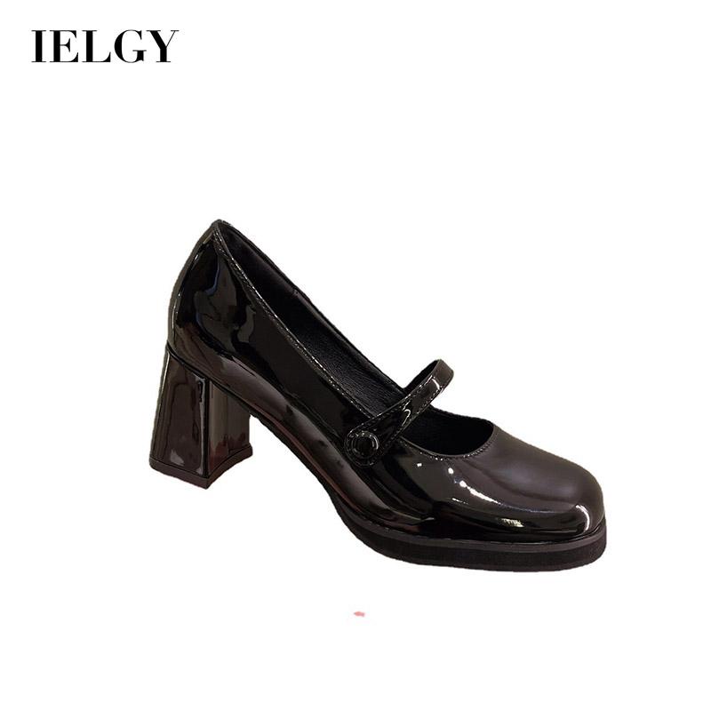 Giày cao gót IELGY mũi vuông miệng nông phong cách retro chunky dành cho nữ