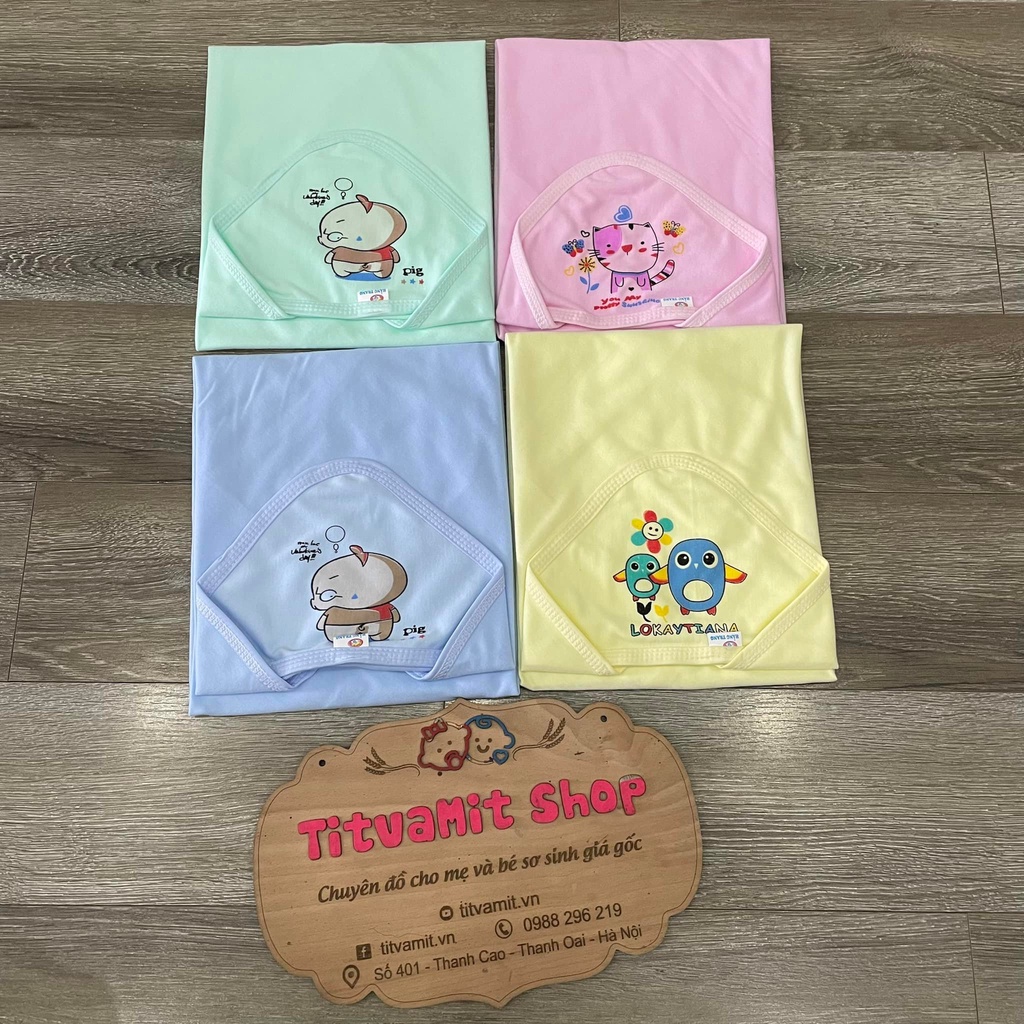Chăn ủ hằng trang cotton in hình mũ, chăn ủ cho bé sơ sinh mùa hè vải cotton