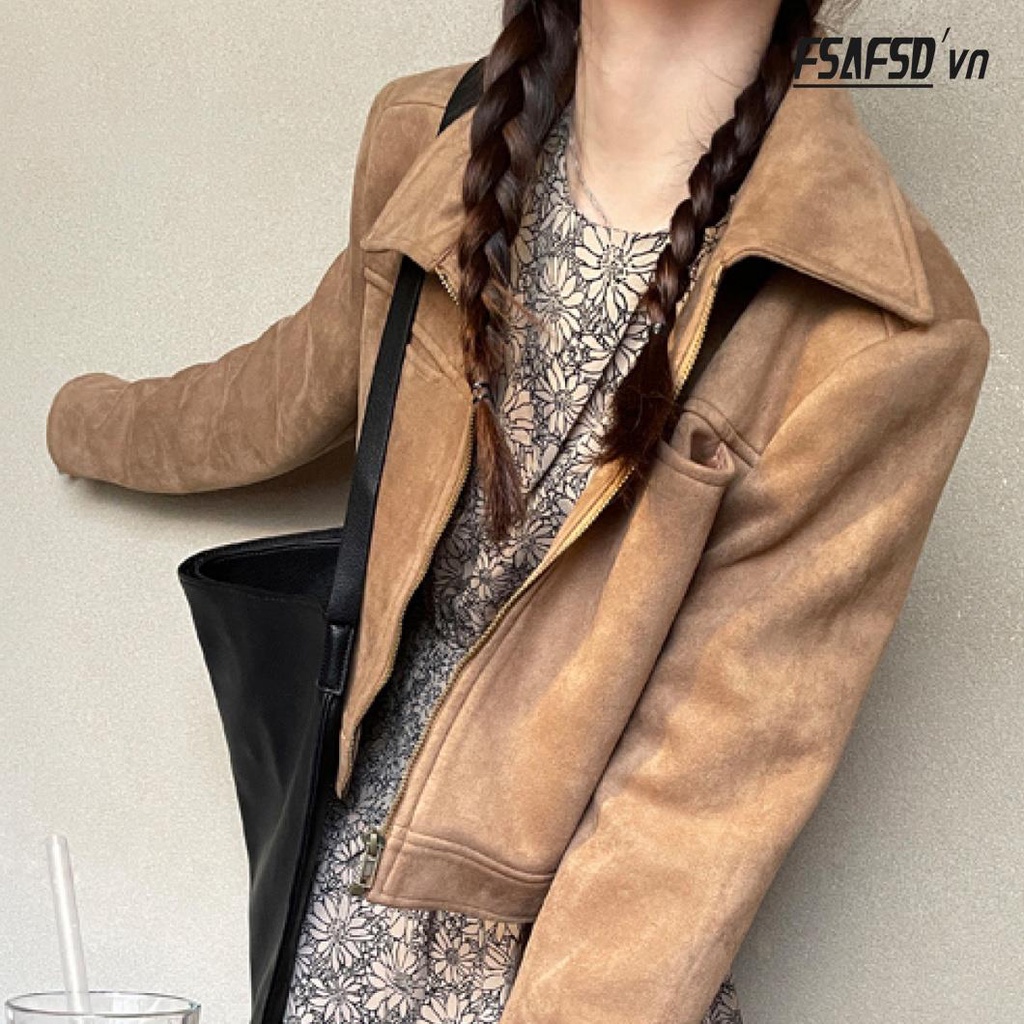 Áo Khoác Da Lộn Dáng Ngắn Thiết Kế Mới Thời Trang Mùa Thu Đông 2022 Dành Cho Nữ