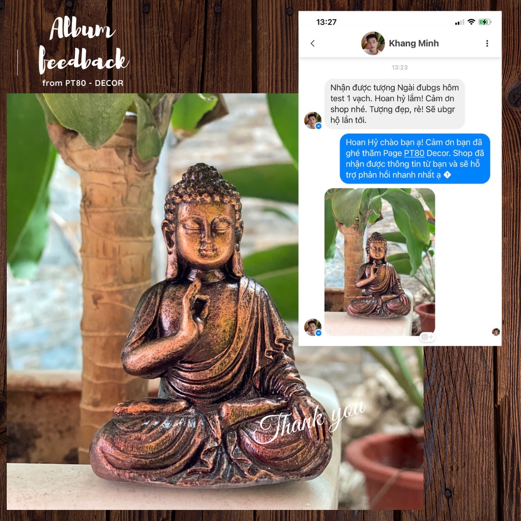 Tượng Đức Phật ngồi thiền PT80 Decor trang trí trên bàn làm việc, xe ô tô... phiên bản nhỏ, phủ đồng đỏ