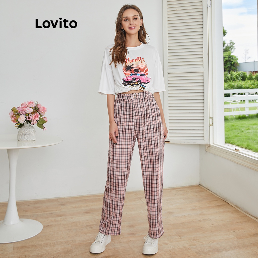 Lovito In khổ thông thường Áo thun cổ tròn In khổ lớn Phong cảnh L24AD030 (Trắng)