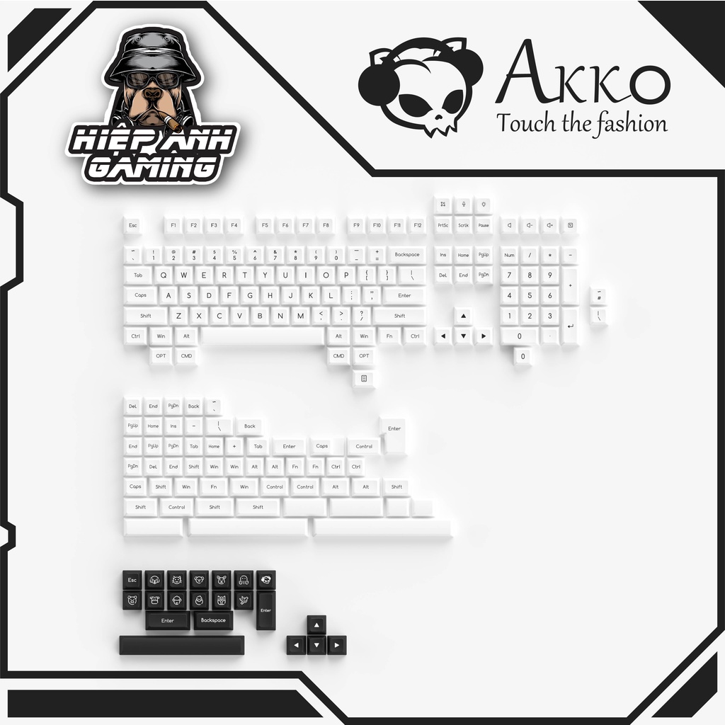 AKKO Keycap Set – Black on White BoW  | Hàng chính hãng Akko Việt Nam